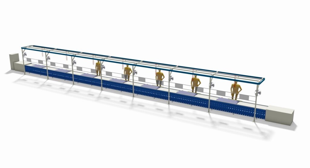Double-speed chain conveyor line for electromechanical product assembly production