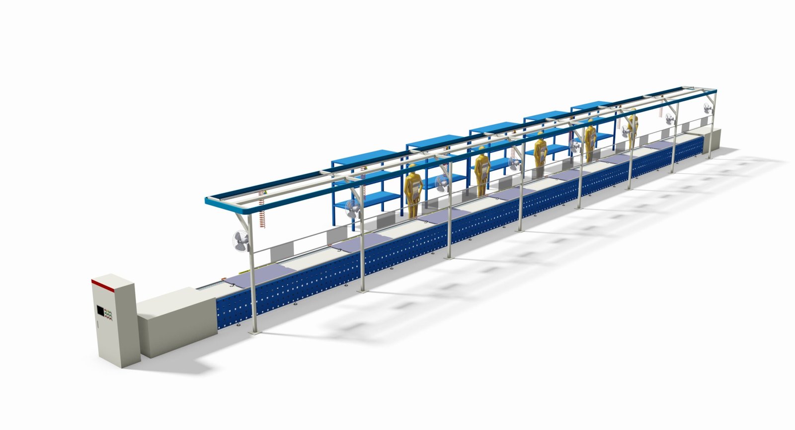 Double-speed chain conveyor line for electromechanical product assembly production