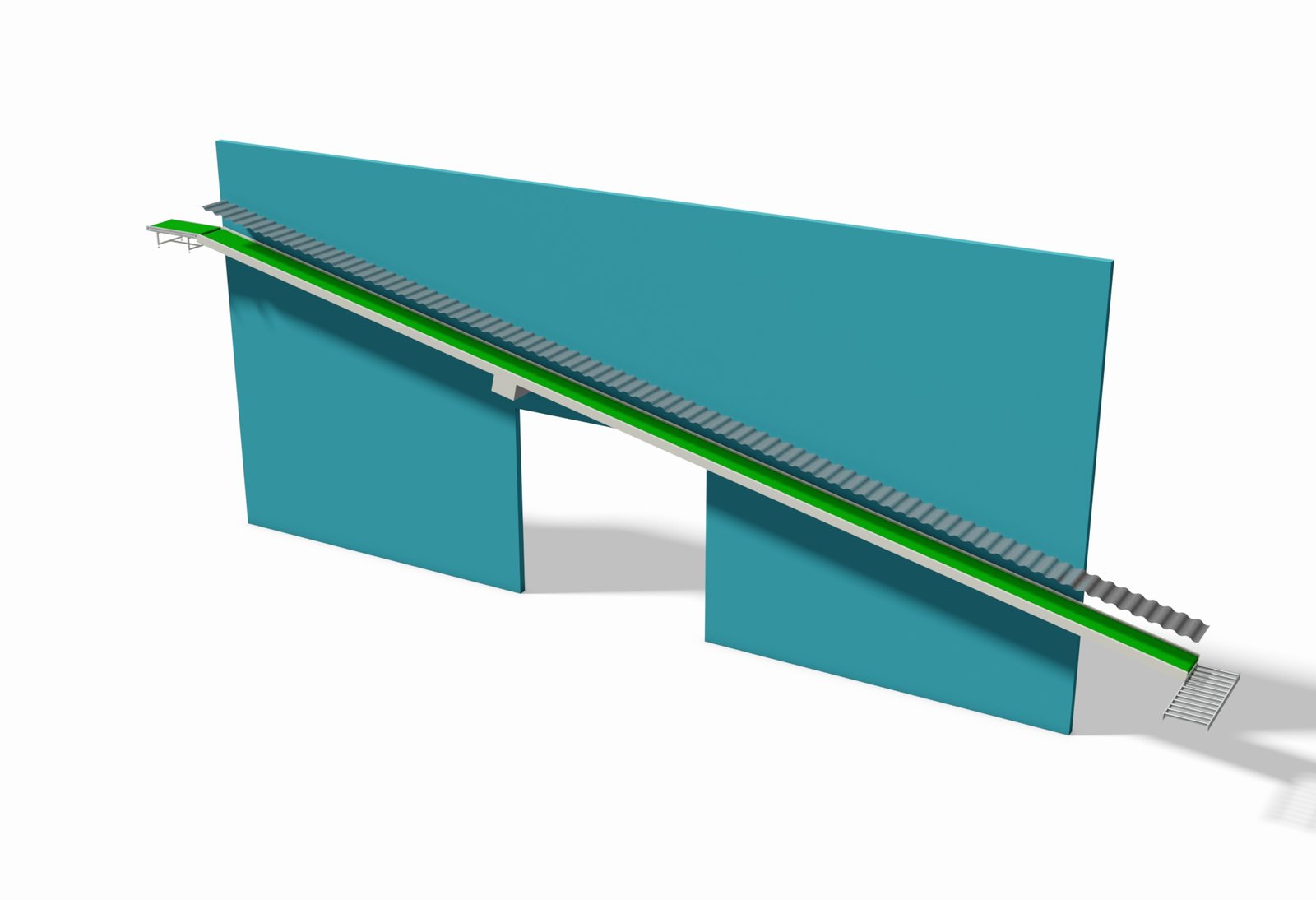 The factory uses an inclined conveyor line that runs from outdoor to indoor.