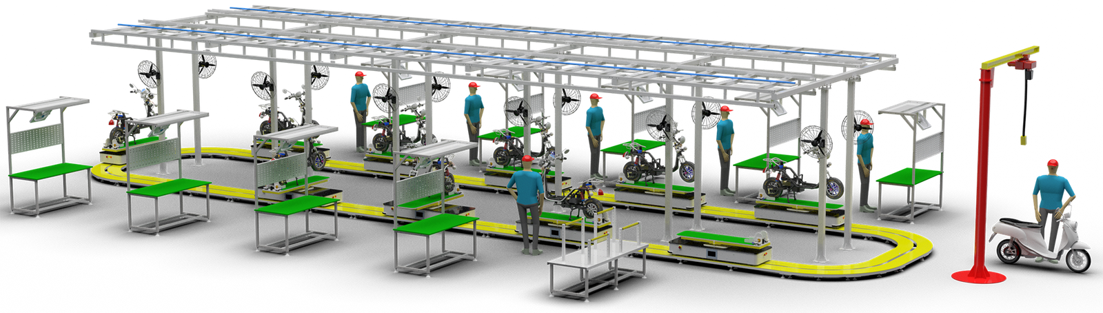 Two-Wheel Electric Motorcycle RGV-Based SKD Assembly Line