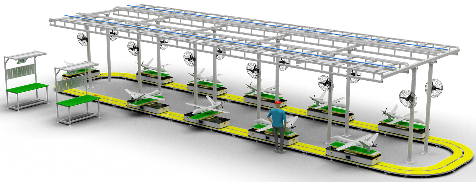 Automated RGV Assembly Line for Fixed-wing UAV Models