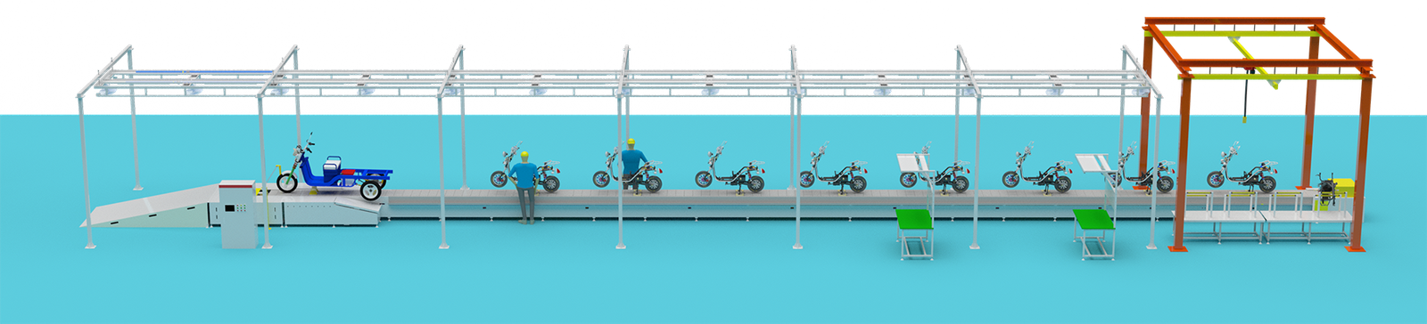A general-purpose assembly line for two-wheeled and three-wheeled electric vehicles