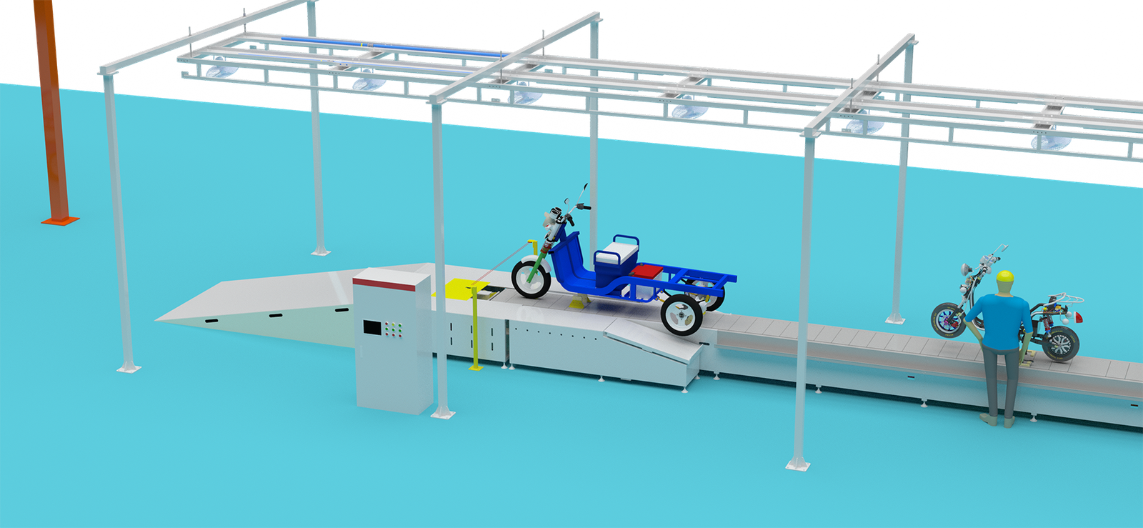 A general-purpose assembly line for two-wheeled and three-wheeled electric vehicles