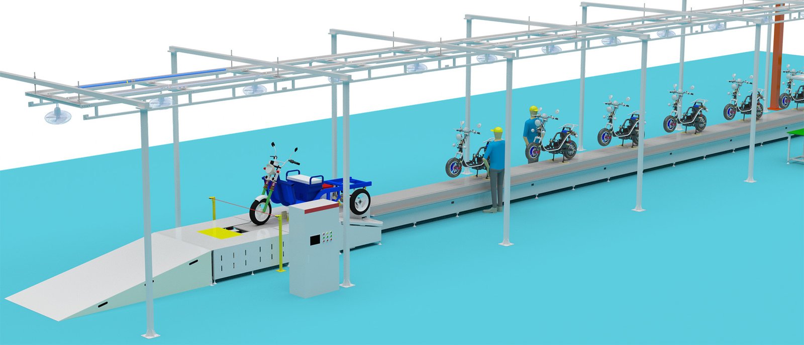 Factory assembly production line for two-wheeled and three-wheeled electric vehicles