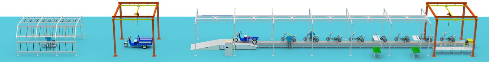 Assembly line for two-wheeled and three-wheeled electric vehicles